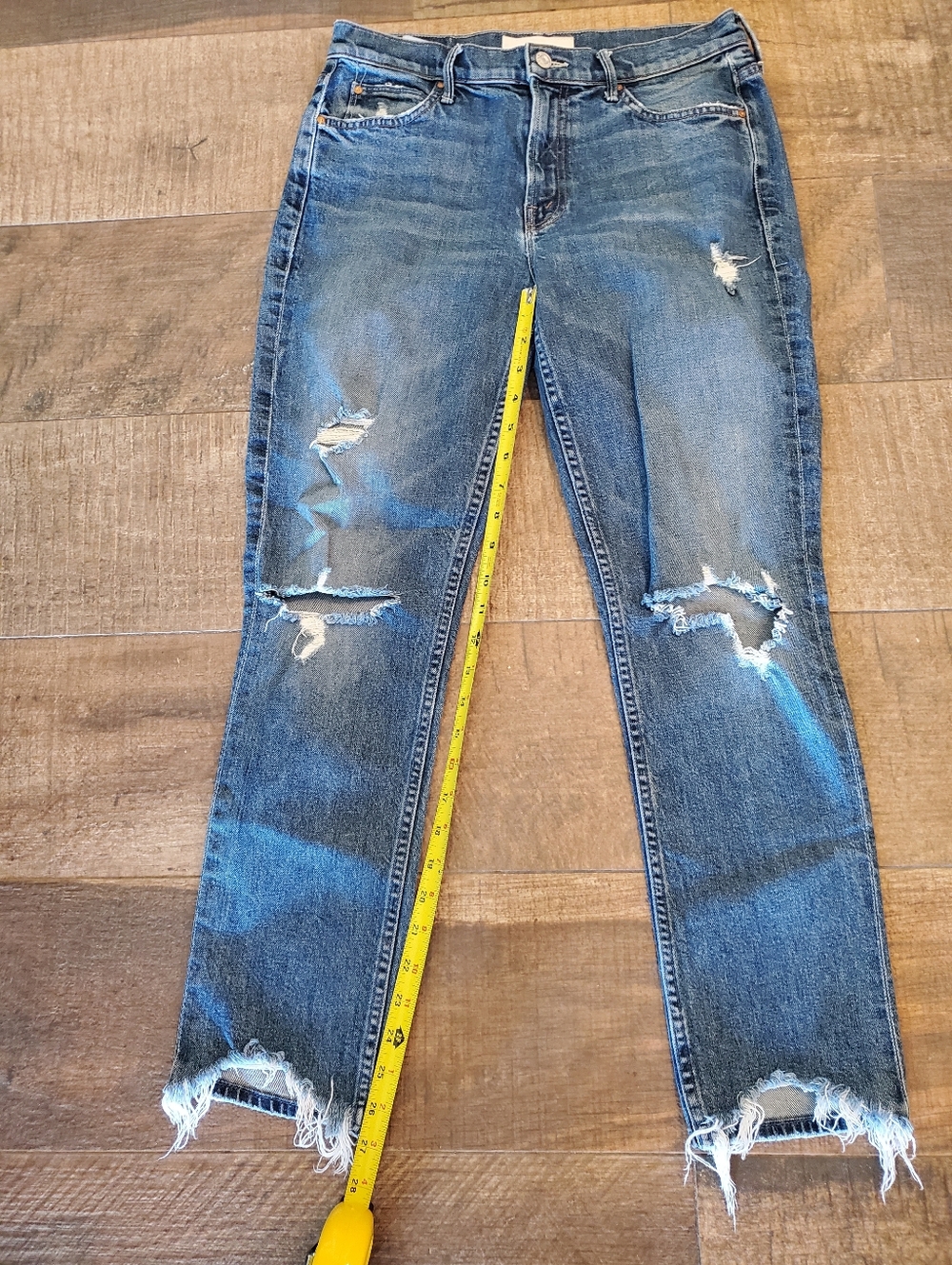 MOTHER Women’s Distressed Blue Denim Jeans - Casual Ripped Straight Leg Sz 29
